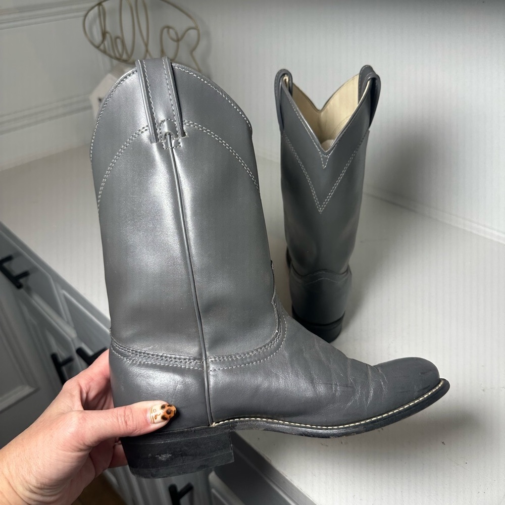 Vintage Laredo Roper Boots Women’s 6.5B Gray Leather Classic Western Roper USA - Picture 7 of 9